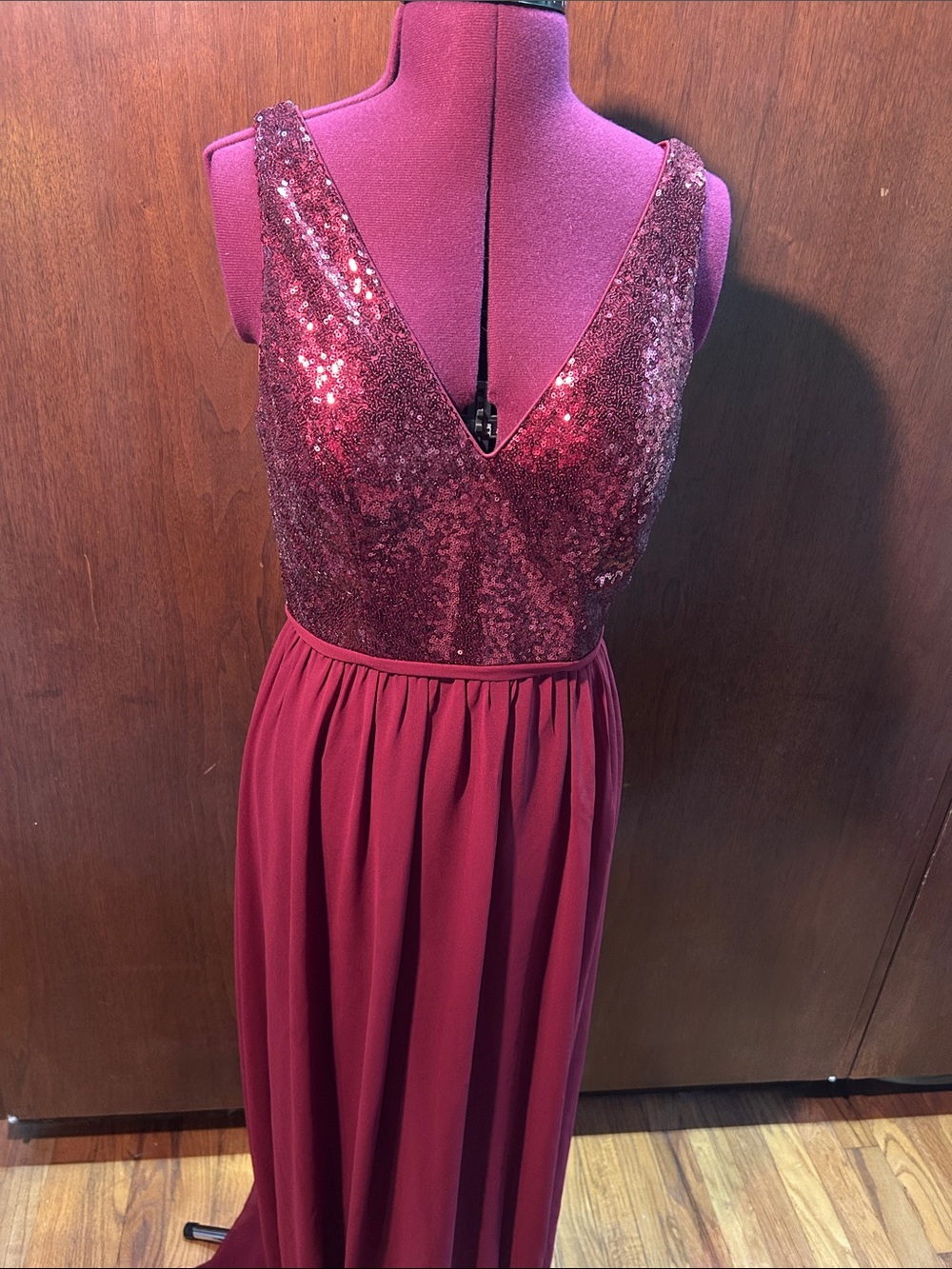 Ever Pretty Sequin V-Neck Wine Evening Gown